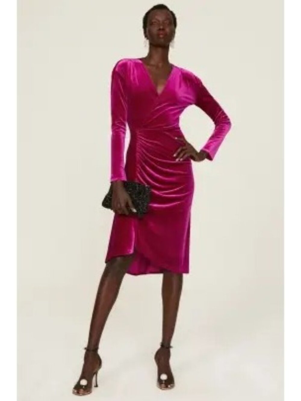 R-29. Atlein Pink Velvet Ruched Dress